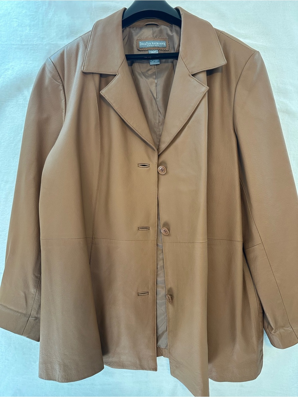 Women's Tan Leather Button-Front Jacket by Jessica Holbrook